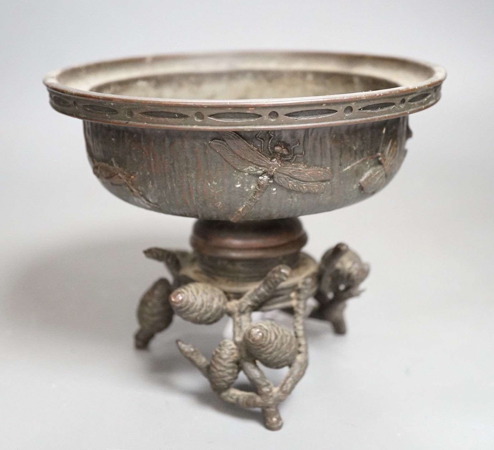 A Japanese Meiji period bronze censer Height 14cm width 17cm